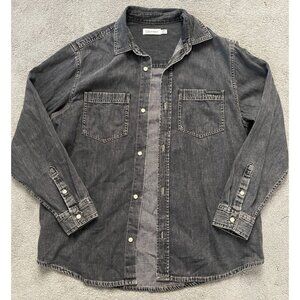 Calvin Klein Distressed Black Button-Down Long Sleeve Shirt Mens Size XS